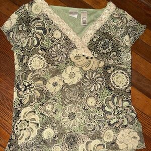 Emma James Floral Lace Top - Green and Cream